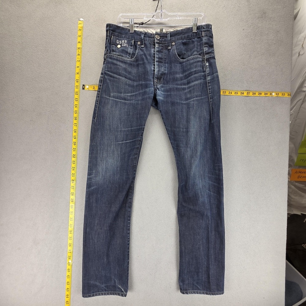 G-Star RAW‎ Jeans Mens 33x34 Blue Structor Slim Button Fly Whiskers Honeycomb